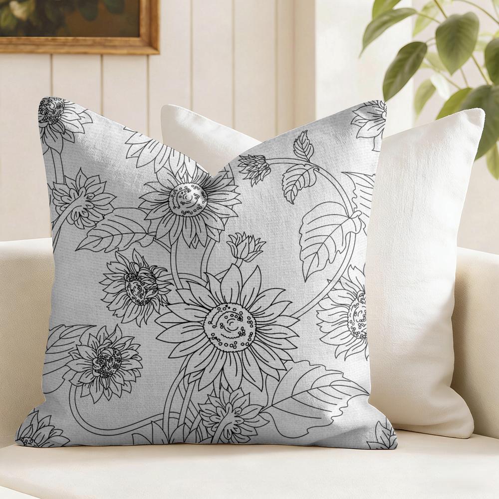 Sunflower Pattern Cushion Cover Natural Linen Pillow Cover DoubleSided Print Cushion Cover for Sofa Home Decor
