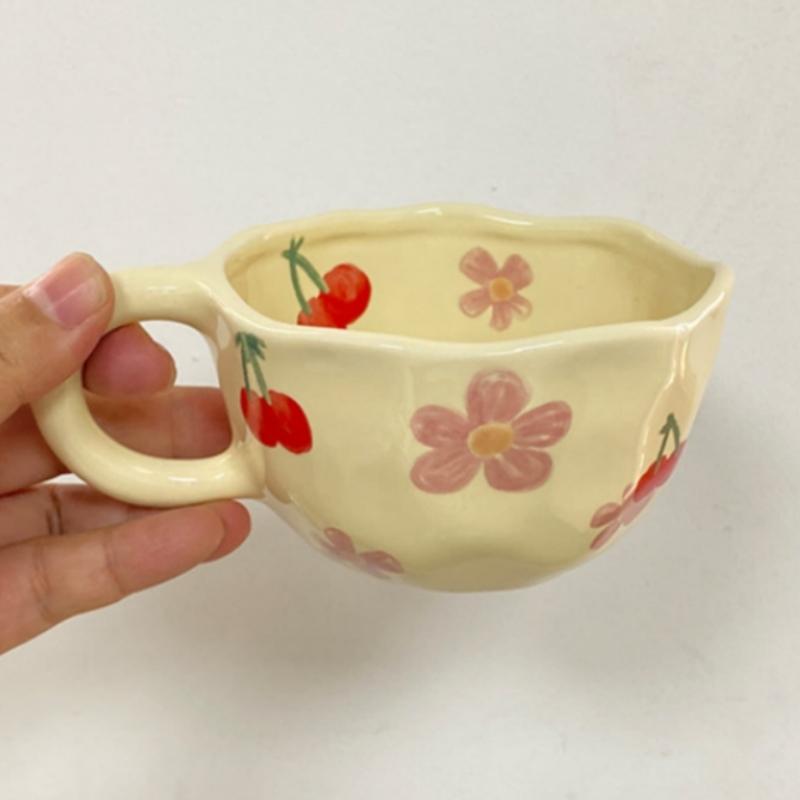 Ceramic Mugs Irregular Flower Coffee Milk Yellow Hand Pinched Cups Cute Korean Style Oat Breakfast Juice Black Tea Kawaii Cup