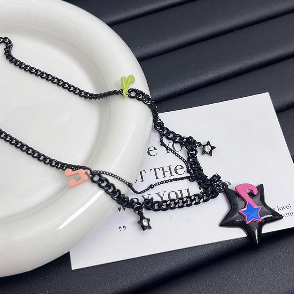 Fashion Collar Necklace Sweet Cool Y2K Star Note Pendant Necklace Clavicle Chain Statement Jewelry Chain Choker