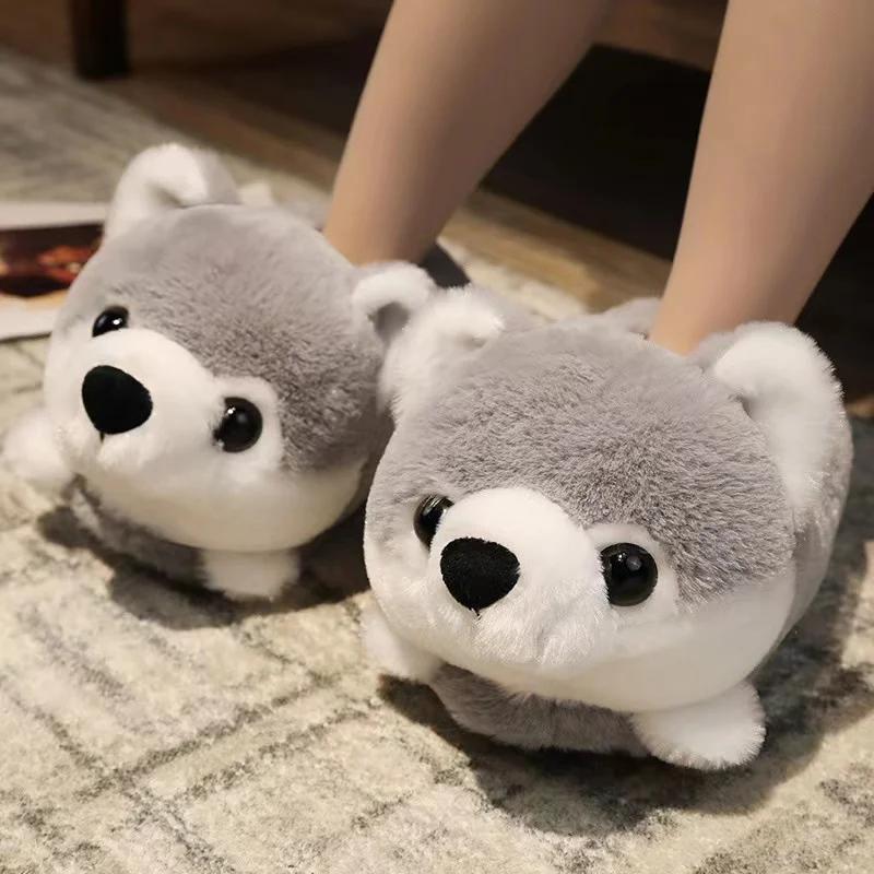 Fashion 7 Colors Cute Cartoon Animal Plush Slippers Husky Dog Hamster Rabbit Bunny Soft Stuffed Shoes Warm Winter Indoor Slides