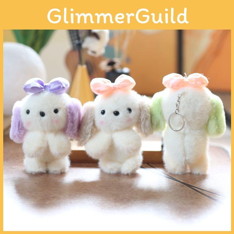 Plush Cute Puppy Keychain Bow Stuffed Animal Short Fur Gift For Girls Teens