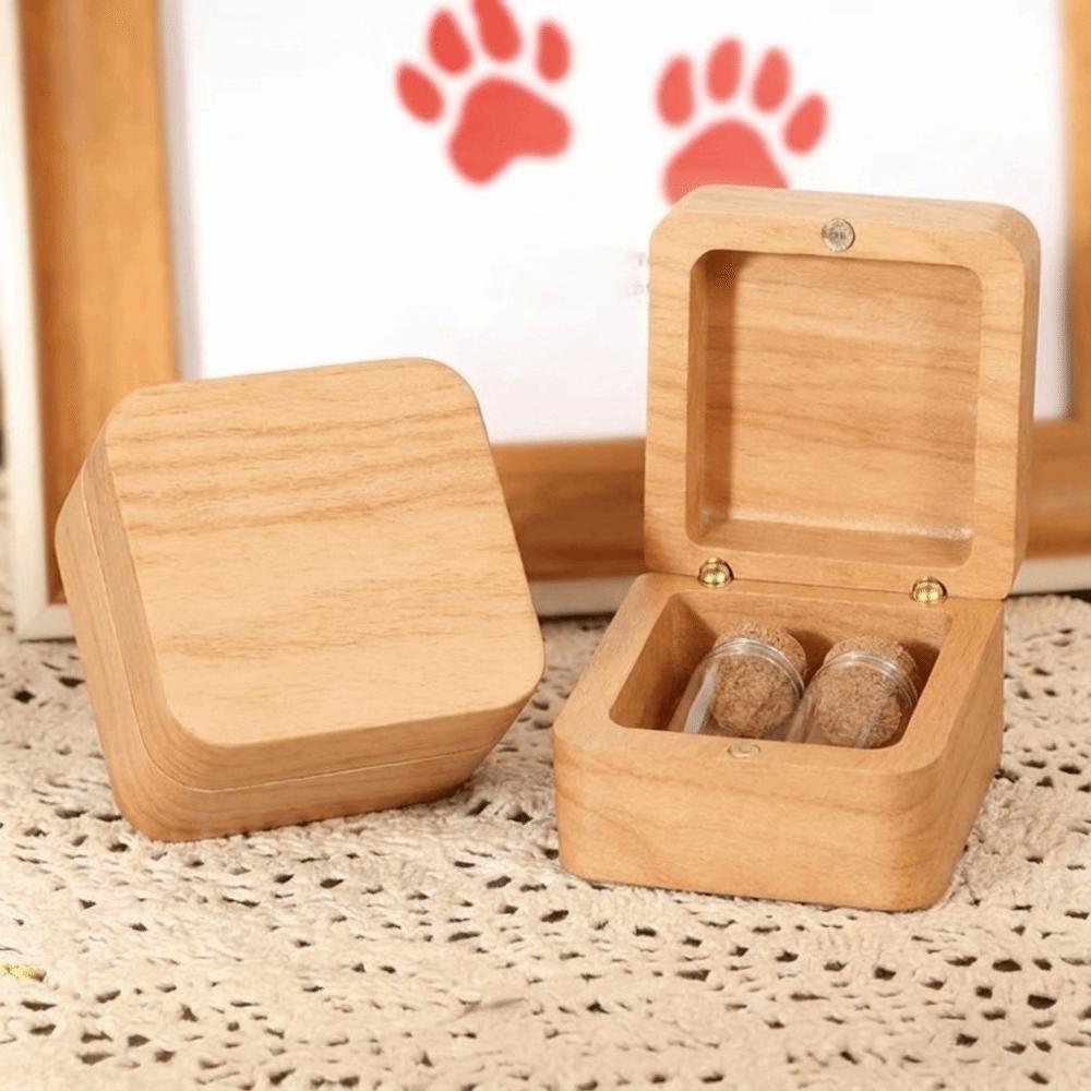 Wooden Pet Hair Memorial Box Magnetic Memorial Container Wooden Keepsake Box Pet Owner Gift