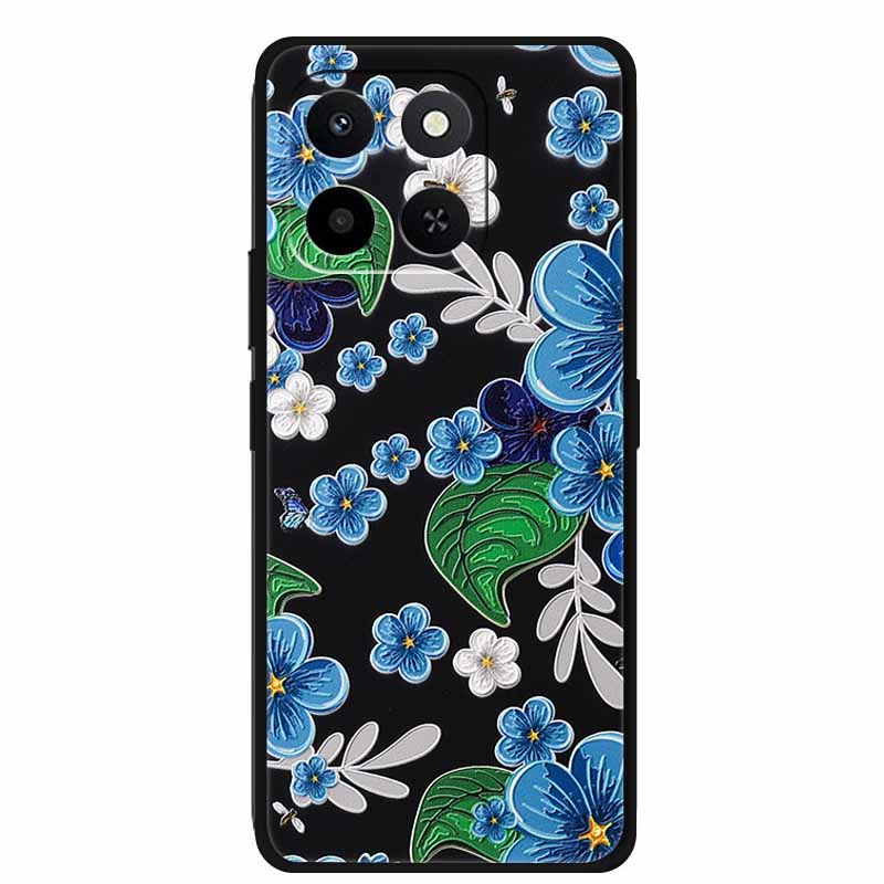 3D Case For Honor X7d 5G Case X 7 d Coque 6.77" Emboss Flowers Black Silicone Soft Back Cover For Honor X7d 4G Cases Shell Funda