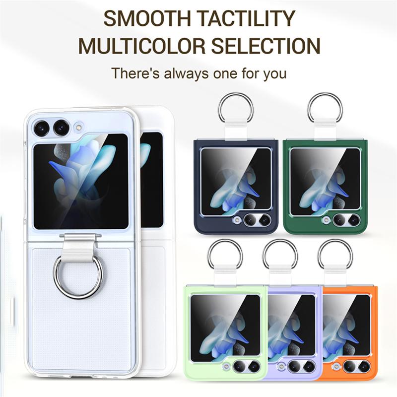 Solid Color Folding With Finger Ring Buckle Case For Samsung Z Flip 6 5 Zflip 5 Z Flip4 Z Flip 3 5G Shockproof Matte Clear Cover