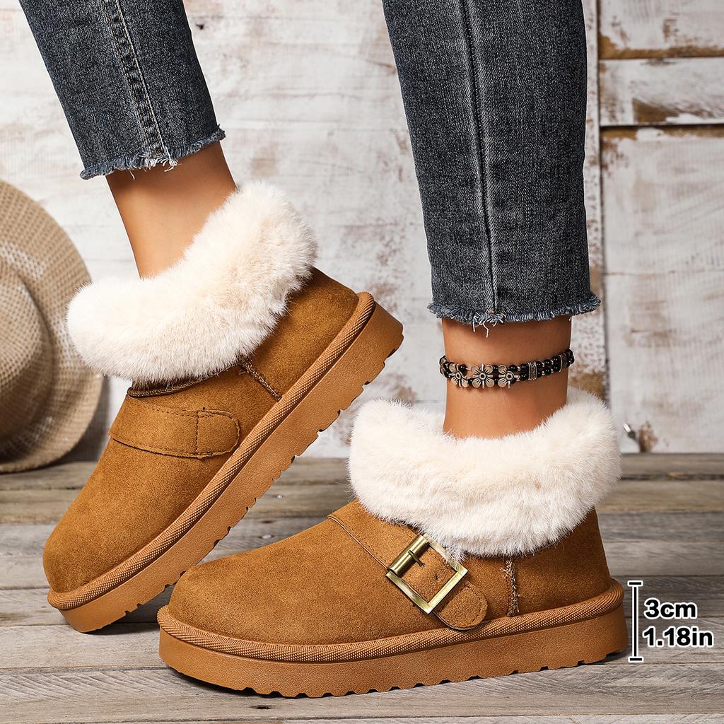 Fashion Casual Metal Buckle Decoration Thick Bottom Snow Boots Fashion Low Heel Boots Women Winter Warm Short Plush Shoes