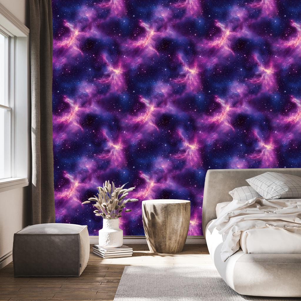 Watercolor Galaxy Wallpaper In Violet, Indigo and Navy Blue 50x1000