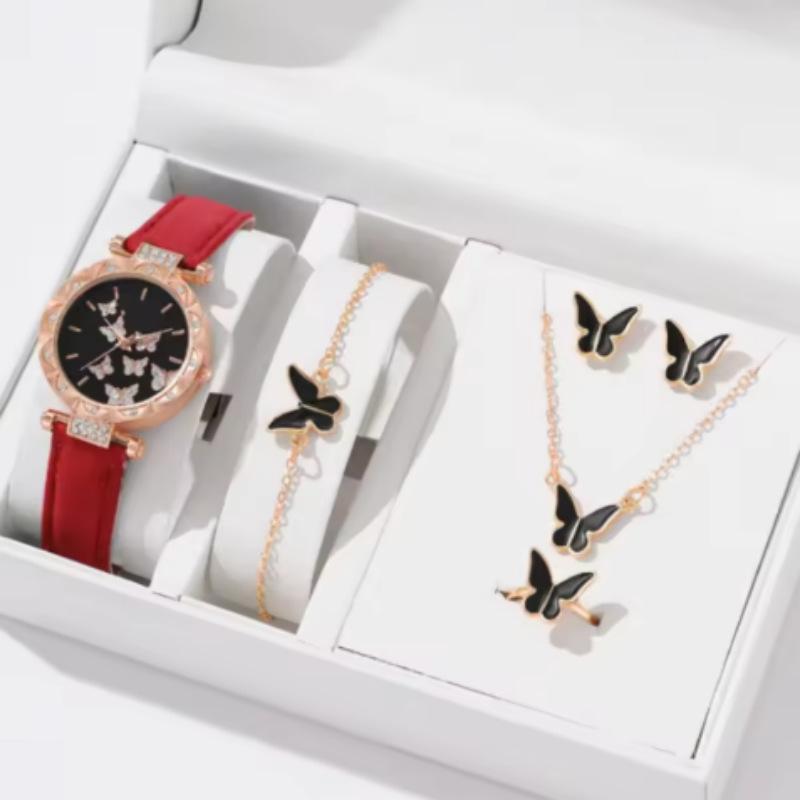 New Popular Women'S Bracelet Watch Fashionable And Simple Butterfly Five-Piece Watch Set Watch
