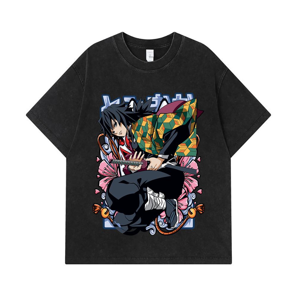 275 GSM Washed T-shirts 100% Cotton Demon Slayer V74 Tomioka Print Unisex Heavy Cotton T Shirt