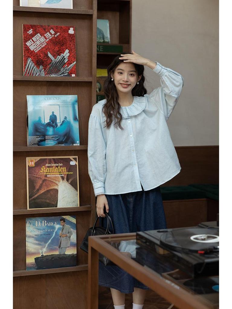 Women's Literary Lace Collar Long Sleeve Shirt: College Forest Style for 2026 Spring/Autumn