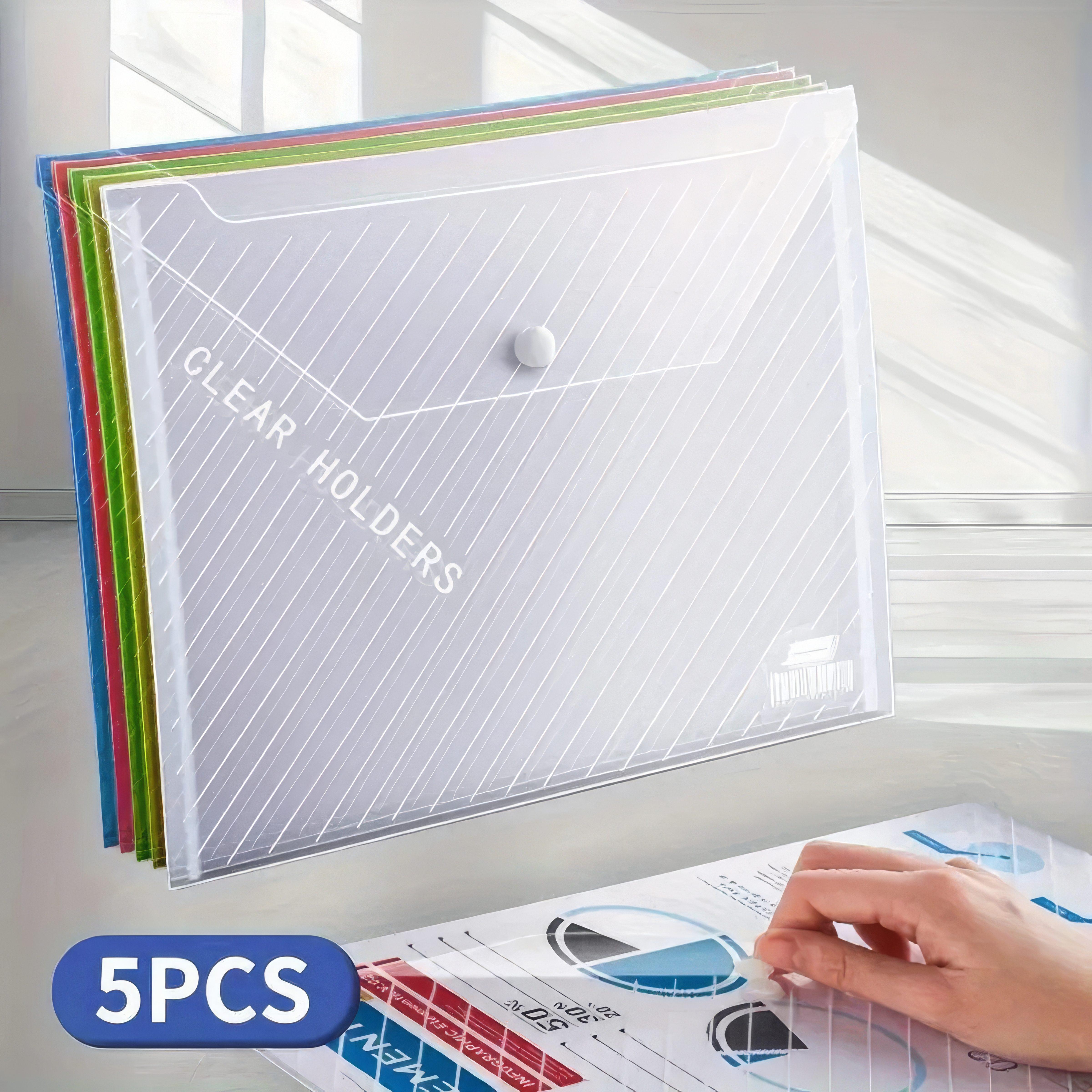 5PCS A4 Snap Plastic File Folder - Waterproof PP Document Bag for Materials  & Test Paper Storage