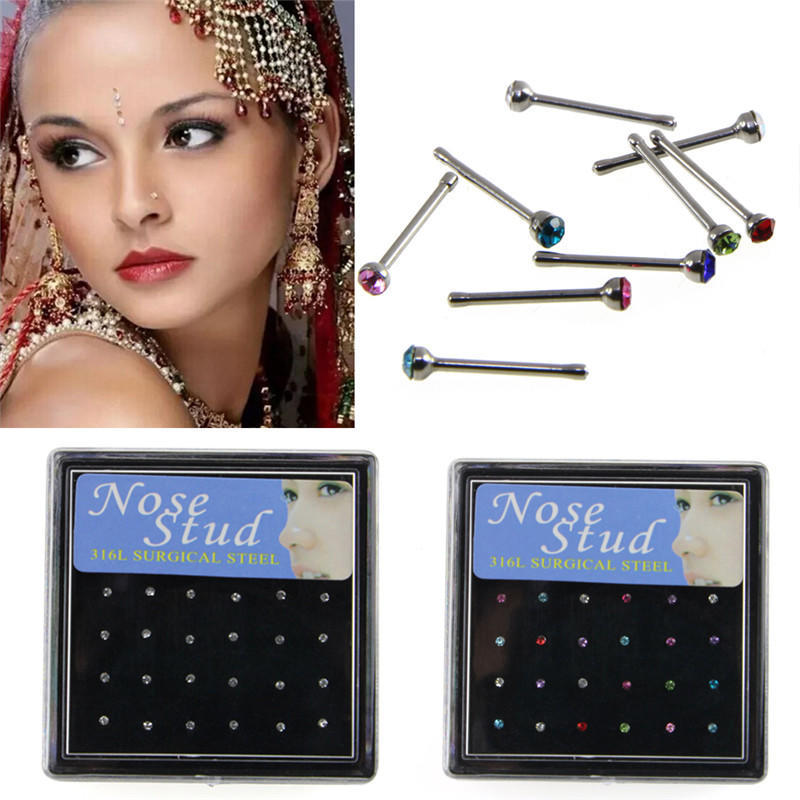24Pcs//Set Nose Lip Bar Ring Bone Studs Surgical Steel Body Piercing Jewelry DY