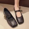 Elegant Retro Square Head Mary Jane Single Shoes Women's Shallow Mouth Versatile with Skirt Small Leather Shoes Low Heel Single Shoes