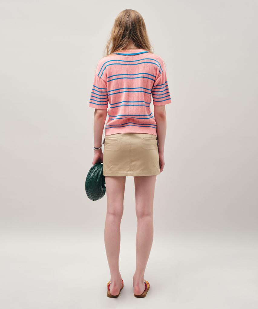MAYOL Striped Short Sleeve Polo Knit_Pink