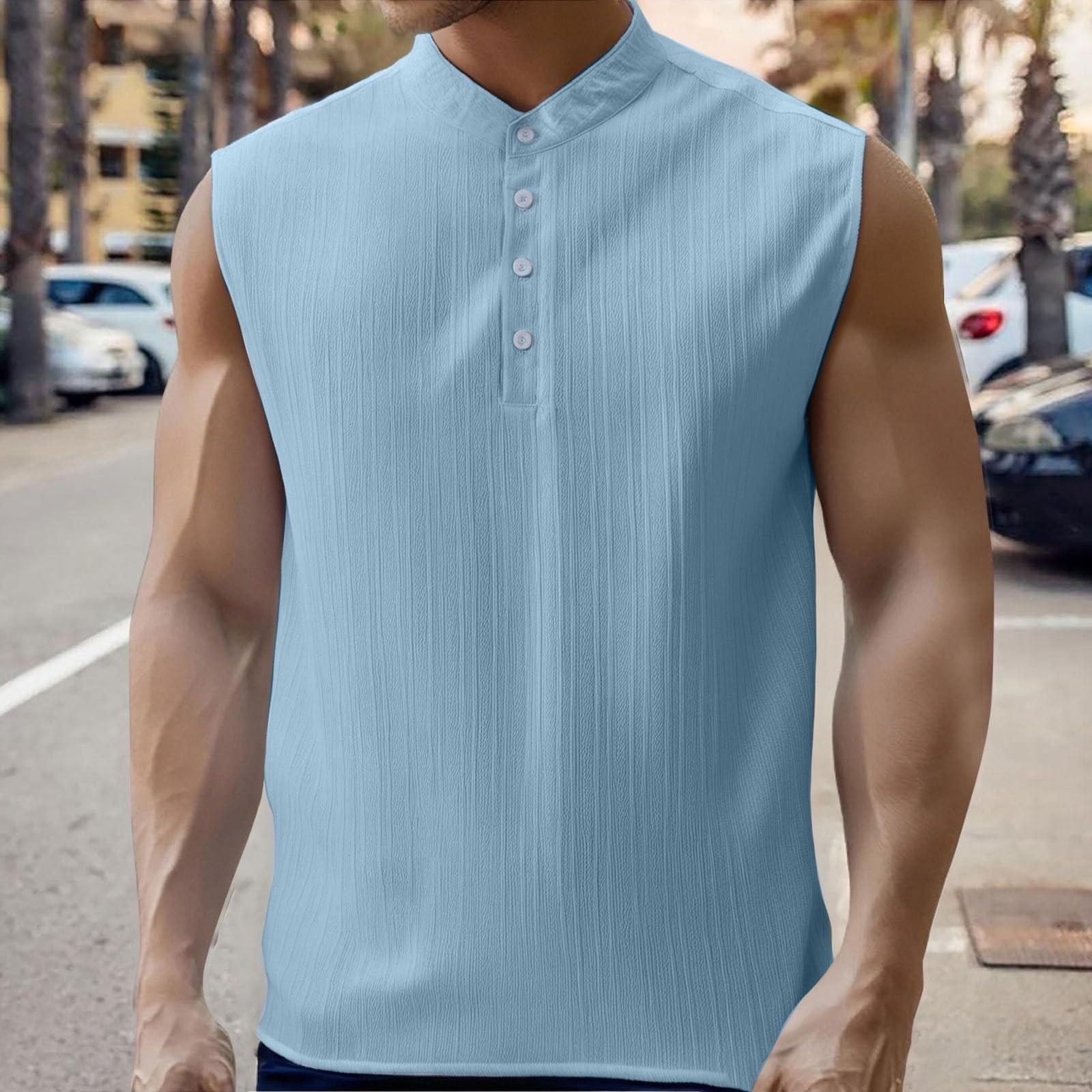 

Мужская однотонная повседневная рубашка с лацканами без рукавов XL