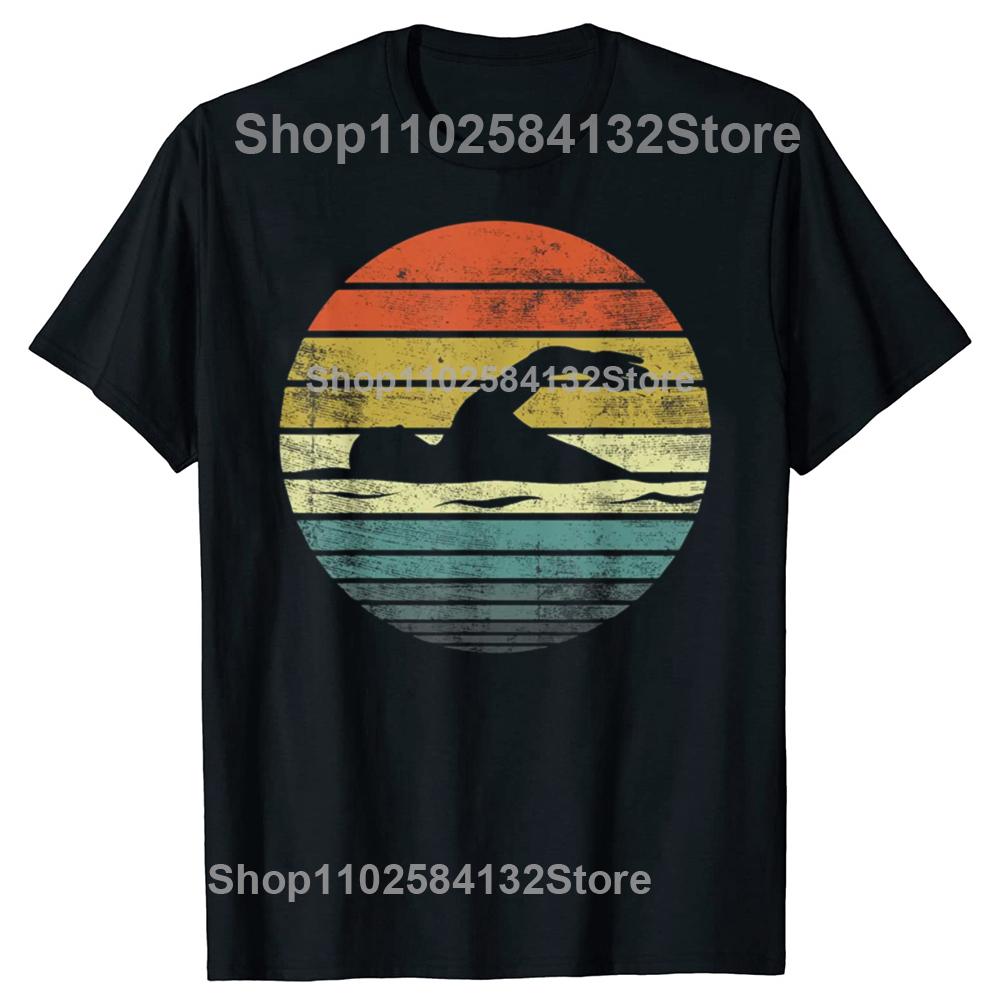 Swimmer Retro Vintage Sunset Swim Swimming Tshirts Men Womens Fashion Casual Tshirt 100 Cotton Loose Oversized T Shirt