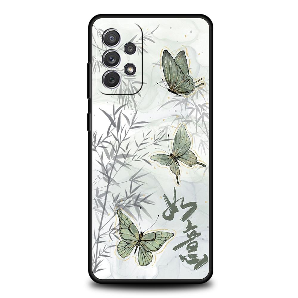 Phone Case for Samsung Galaxy A55 A53 A52 A52S A51 A41 A35 A32 A25 A23 A15 A71 Soft TPU Style Butterfly Green Bamboo Creative