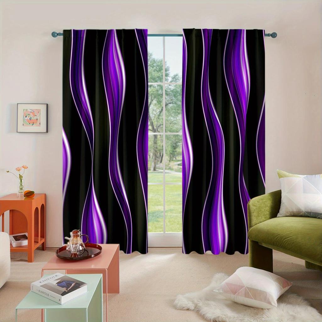 Purple and black striped printed curtains, a light and comfortable decoration for the living room, bedroom and kitchen