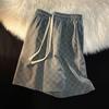 Men Shorts Chessboard Pattern Shorts with Side Pockets Elastic Waist Drawstring Wide Leg Loose Fit Shorts