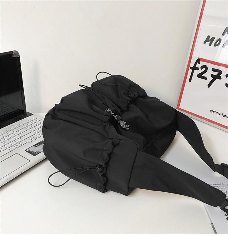 Fashion Couple Shoulder Bag With Polyester Lining Trendy Simple Cross Body Bags With Side Pockets Teen Black Nylon Messenger Bag