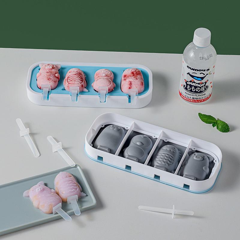 Formă din silicon pentru înghețată cu 4 celule Mucegai pentru ghiocete de vară Mașină pentru gheață Suc de fructe Congelator Tavă cu gheață Mucegai pentru gătit pentru prăjituri Instrumente de coacere