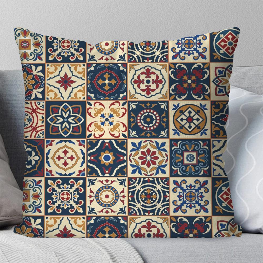 1 Stück Böhmische Blumenmuster Kissenbezug Quadratisches Kissen Schlafzimmer Sofa Freizeit Komfort Kissen Auto Wohnzimmer Heimdekoration 40X40