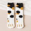 Women's Mid-Calf Coral Fleece Socks: Half-Sided Fleece, Cat Paw Design, Cute & Cozy for Autumn/Winter
