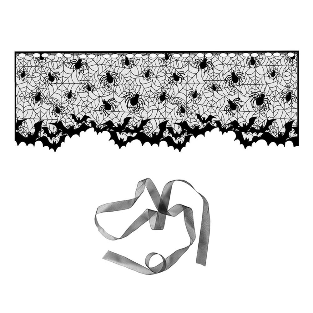 Halloween Lace Spider Web Table Runner Tablecloth Halloween Black Fireplace Mantel Cover for Home Party Halloween Decoration