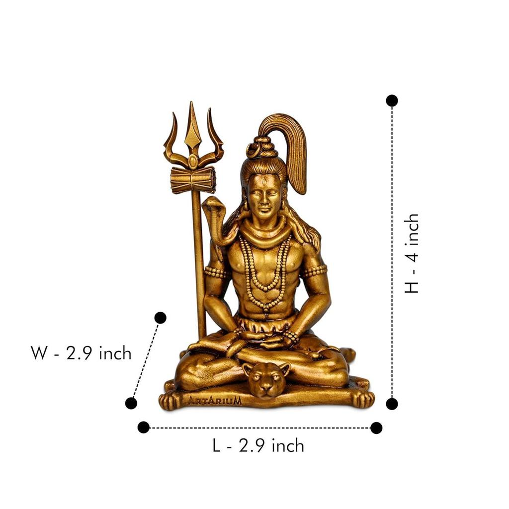 4 Inch Meditating Shiva Idol for Car Dashboard and Home Decor, Lord Shiv Murti Mahadev Sitting Statue Showpiece for Puja Room, Mandir,