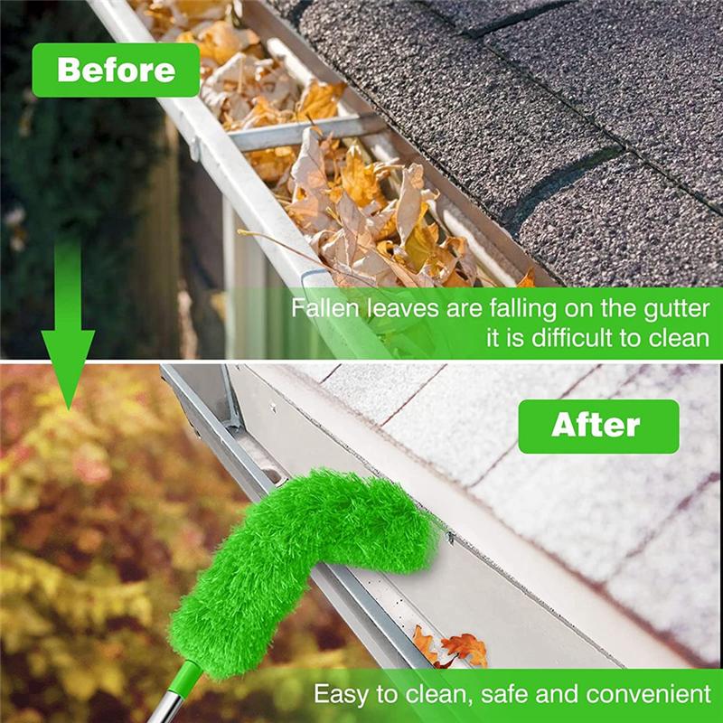 Gutter Cleaning Brush Roofing Tool with Telescopic Extendable Pole 8.2Ft Guard Cleaner Tool Easy Remove Leave, Green