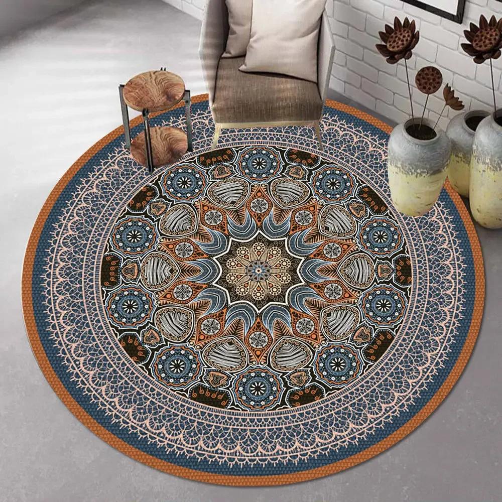 Bohemian Mandala Round Carpet Ethnic Style Vintage Floral Rug Living Room Coffee Table Sofa Mat Bedroom Hanging Basket Chair Mat