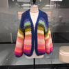 Women's Handmade Chunky Knit Rainbow Stripe Cardigan