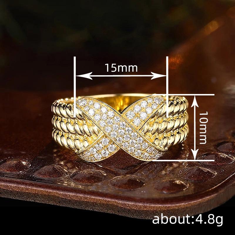 Huitan Gold Color Women Ring Cross Shaped Fashion Party Lady Luxury Accessories Inlaid Shining CZ Wedding Charming Jewelry Gift