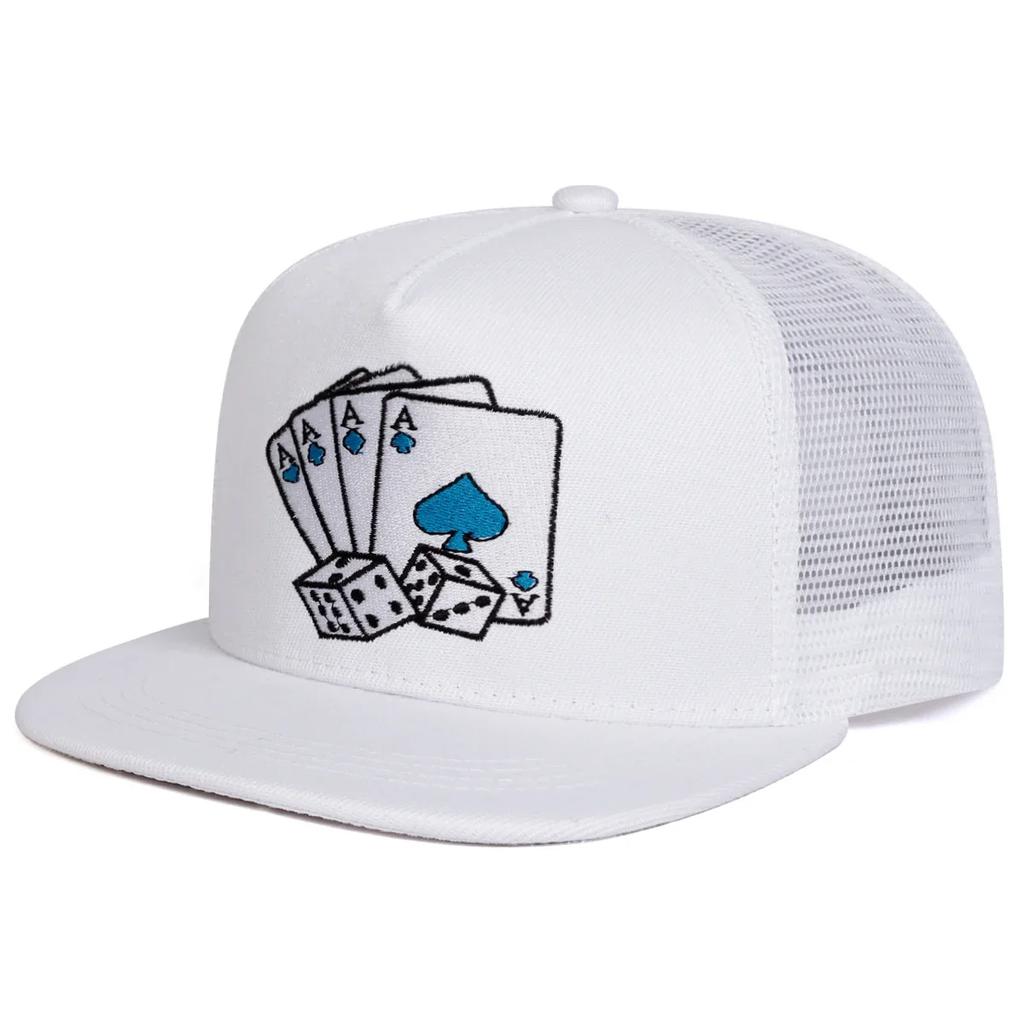 Unisex Poker Card Embroidery Hip-hop Net Hats Spring Summer Outdoor Adjustable Casual Baseball Caps Sunscreen Hat Sports Cap