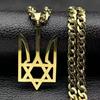 Hexagonal Stainless Steel Ukraine Trident & Star of David Pendant Necklace