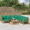 Vidaxl 9-Cz. Garden Furniture Set, Green Cushions, Bamboo