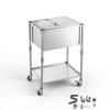 Rolling Ice Chest Cooler Cart Stainless Steel Cooling Bin 42.4 L, Outdoor Stand Up Cooler Trolley with Wheels, Sliding Lid, Shelf