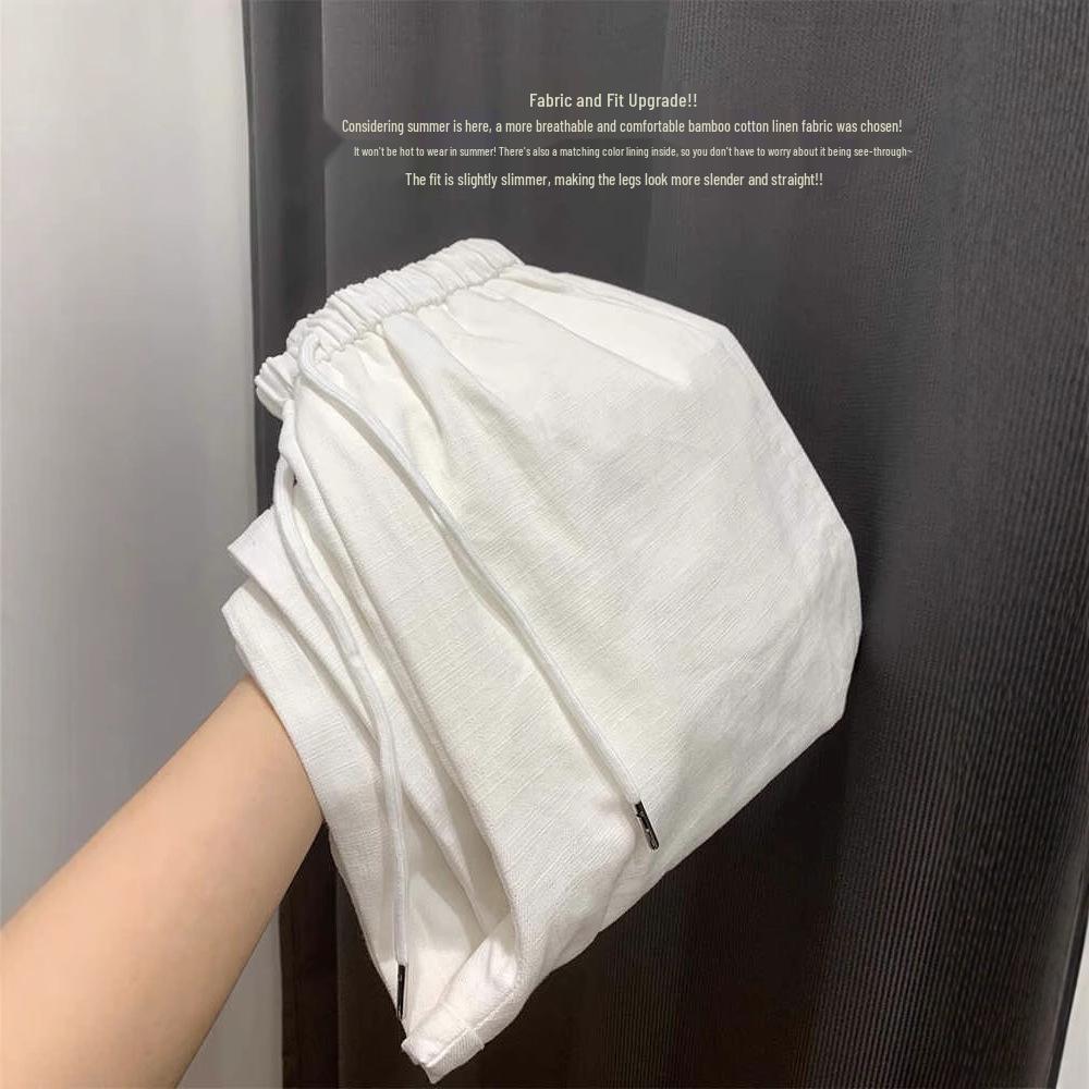 Women's White Wide-Leg Pants - Spring/Autumn 2025, Loose Cotton-Linen Denim, Floor-Length Casual Style