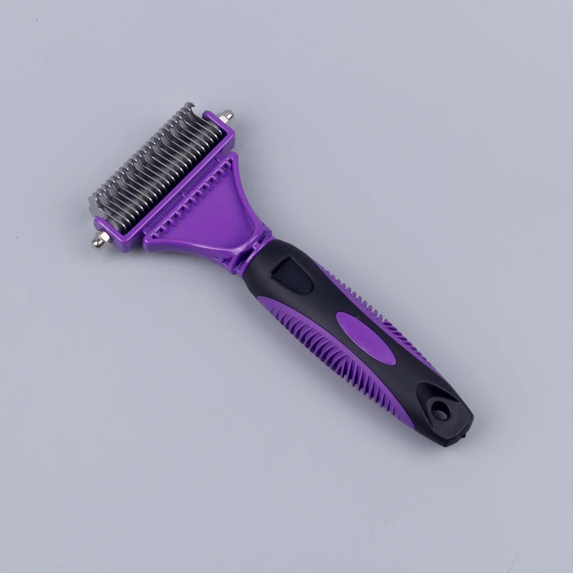 

Professional Pet Grooming Brush Double Sided Comb for Dogs and Cats Stainless Steel Deshedding Tool Large Dog Hair Brush for XS фіолетовий