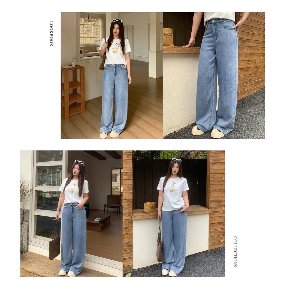 Plus Size Lyocell High-Waisted Wide-Leg Flowy Jeans – Tummy Concealing Floor-Length Women's Pants, Style 66130