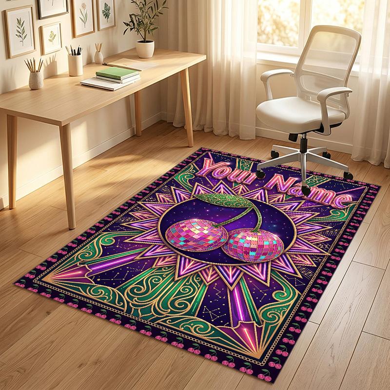 Cherry Blossom Theme Soft Crystal Velvet Rug Custom Name & Text Print Non Slip Floor Rug for Bedroom Living Room