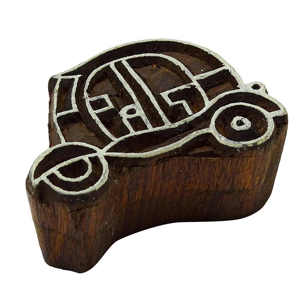 Indian Wooden Textile Stamps Auto Rickshaw Printing Decorative Block