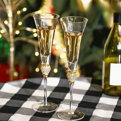 European Luxury Diamond Gold Rim Wine Glass Champagne Cocktail Glass High Foot Elegant Crystal Cup