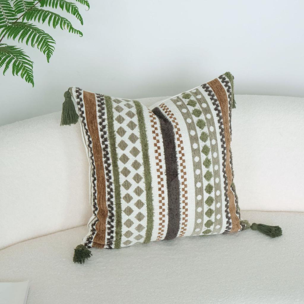 Bohemia Dark Green Throw Pillowcase Cojines Vintage Cotton and Linen Sofa Cushion Cover Headboard Pillow Covers 30x50/45x45cm