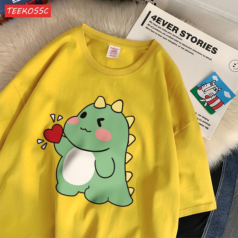 Trend Cotton WomenS TShirts Cute Little Dinosaur Confesses Love Printing Tee Shirts Soft Loose ONeck Summer Female Clothes