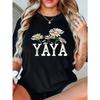 Women YAYA Daisy Floral Print T-Shirt Black White Yellow Round Neck Short Sleeve Lightweight Relaxed Fit Gym Daily Casual Machine Washable Top