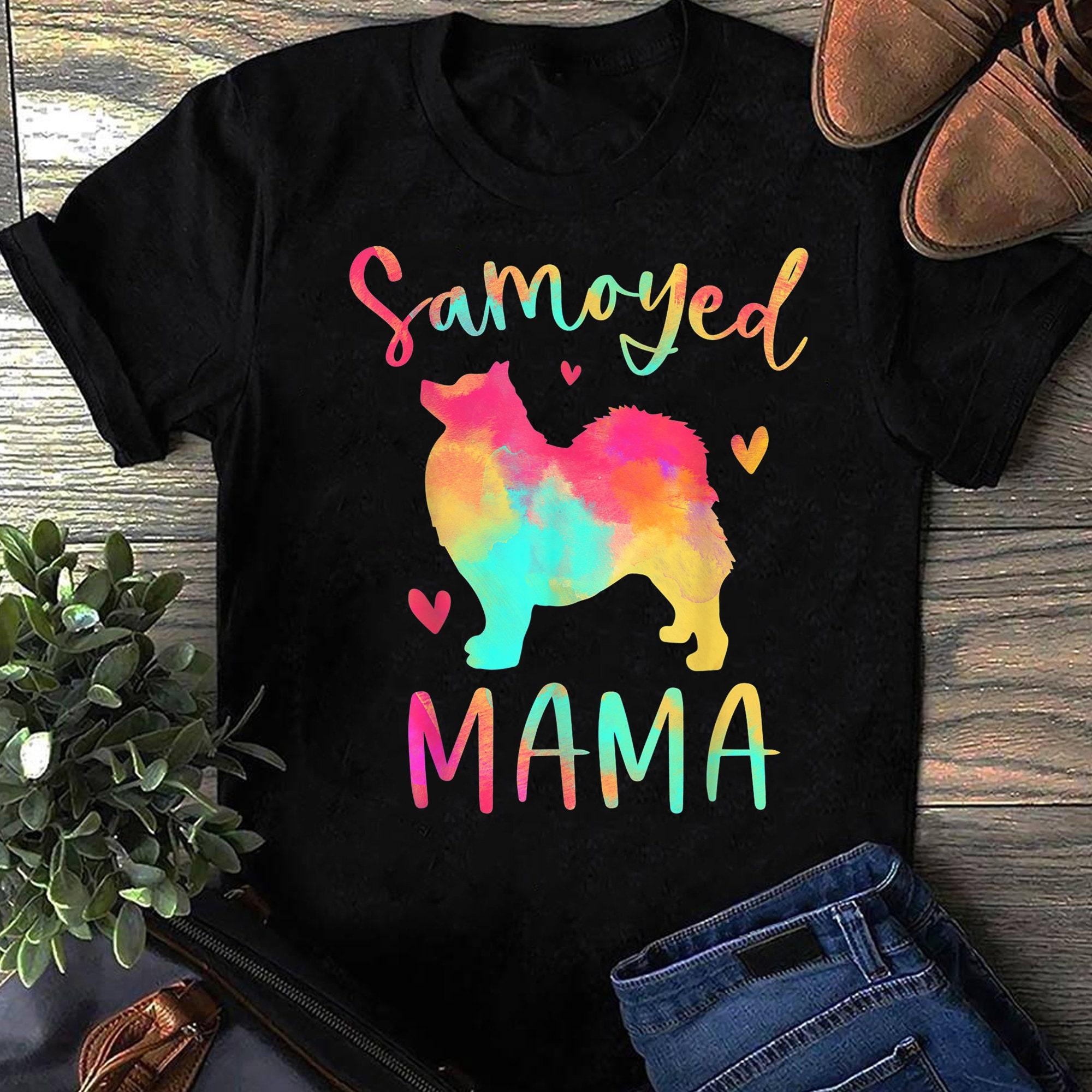 Samoyed Mama Colorful Samoyed Gifts Dog Mom Women T Shirts Cotton Tops S чёрный