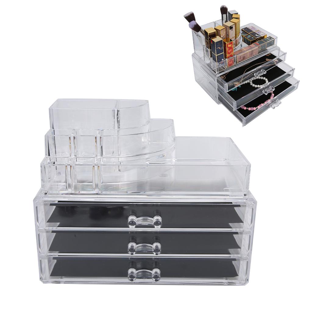 Cutie Acrilică Transparentă de Birou pentru Afișare Cosmetice, Depozitare, Organizator Machiaj cu Sertar