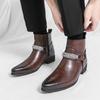 Brand Autumn Men's Metal Cool Breathable Leather Boots British Comfortable Pointed Side Zipper Knight Boots Short Boots