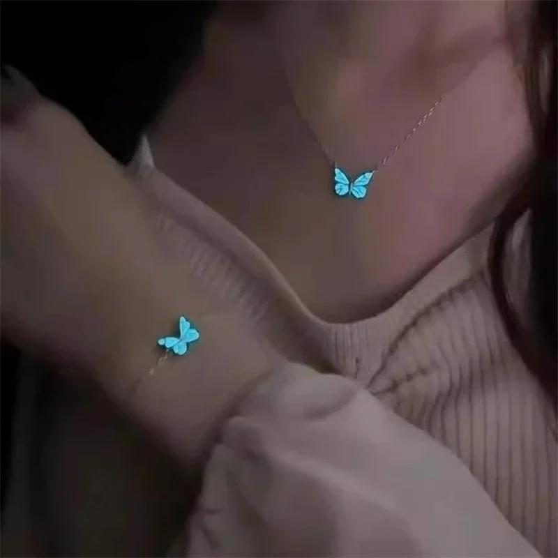 Glow In The Dark Pendant Necklace Bracelet Mermaid Spiral Fashion Jewelry Night Necklace Butterfly Necklace Women Jewelry
