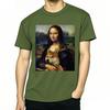 Teeshirts Daily Wear Everyday Tees Mona Lisa With Dog Cotton Fashion Tshirt Cool Short Sleeve Plus Size Tshirt